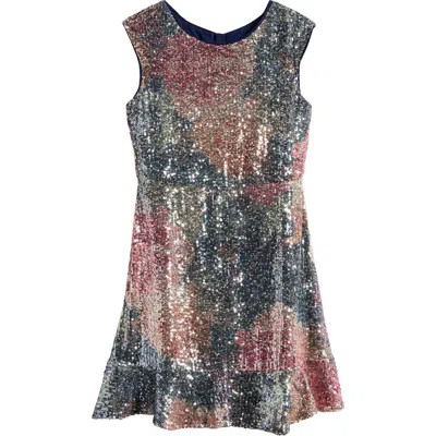Pippa & Julie Kids' Cosmic Floral Sequin Party Dress In Grey
