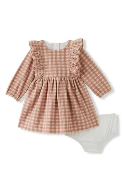 Pippa & Julie Babies'  Kids' Eliana Ruffle Trim Checked Dress & Bloomers Set In Brown