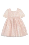 Pippa & Julie Kids' Elisa Metallic Plaid Puff Sleeve Party Dress In Pink Sparkle Plaid