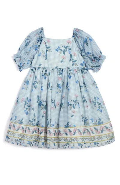 Pippa & Julie Kids' Emila Floral Gingham Organza Dress In Blue