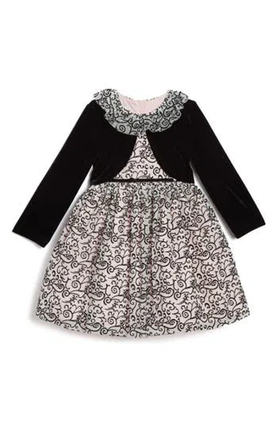 Pippa & Julie Kids' Flocked Mesh Dress & Shrug Set In Black