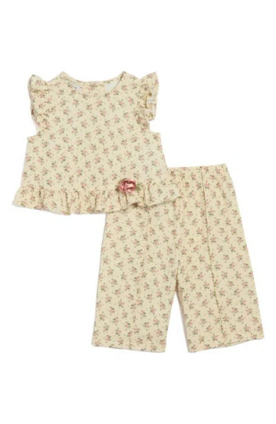 Pippa & Julie Babies'  Kids' Floral Gauze Top & Wide Leg Pants Set In Neutral