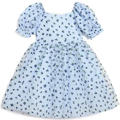 Pippa & Julie Kids' Floral Stripe Puff Sleeve Dress In Multi