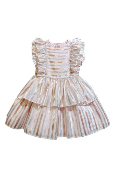 Pippa & Julie Kids' Joy Metallic Ruffle Party Dress In Silver Blue Lavender Stripe