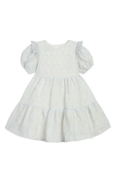 Pippa & Julie Kids' Leslie Embroidered Puff Sleeve Party Dress In Blue/white