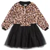 Pippa & Julie Kids' Maya Party Dress & Leopard Print Bomber Jacket Set In Brown