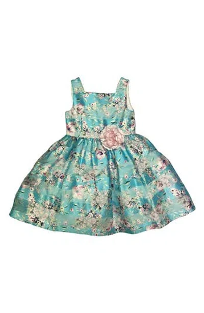 Pippa & Julie Kids' Mila Floral Shadow Stripe Organza Dress In Teal