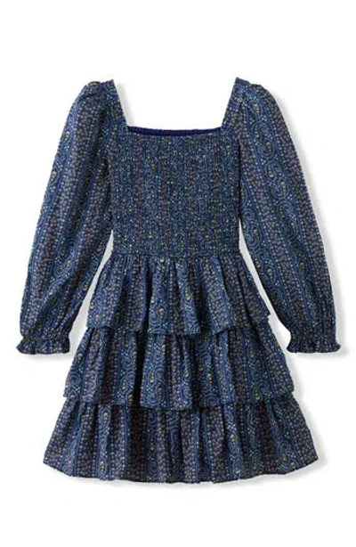 Pippa & Julie Kids' Sally Smocked Long Sleeve Dress In Blue