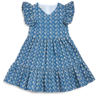 Pippa & Julie Kids' Serena Eyelet Chambray Dress In Blue