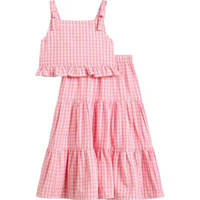 Pippa & Julie Kids' Vera Ruffle Gingham Tank & Maxi Skirt Set In Pink
