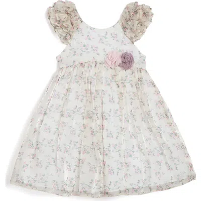 Pippa & Julie Babies'  Lacy Floral Print Dress In Ivory