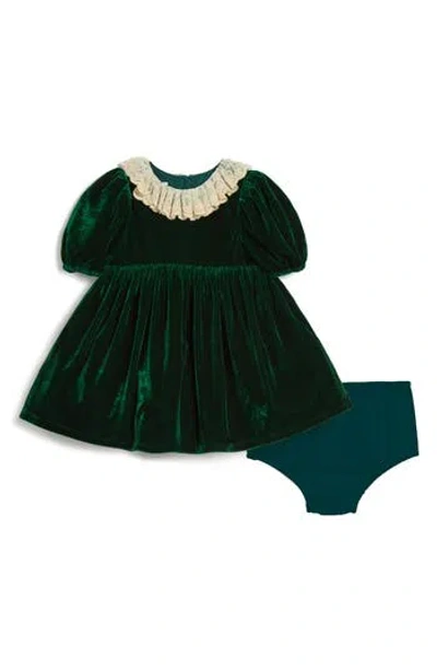 Pippa & Julie Babies'  Lilia Velvet Collared Dress & Bloomers In Green