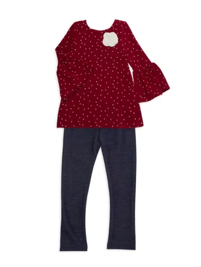 Pippa & Julie Kids' Little Girl's 2-piece Polka Dot Top & Pants Set In Red