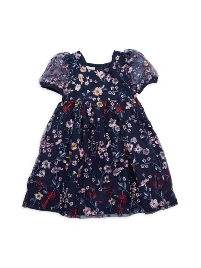 Pippa & Julie Kids' Little Girl's Floral Embroidered Dress In Navy