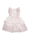 Pippa & Julie Little Girl's Joy Ruffle Sleeve Tiered Shimmery Dress In Pink Multi