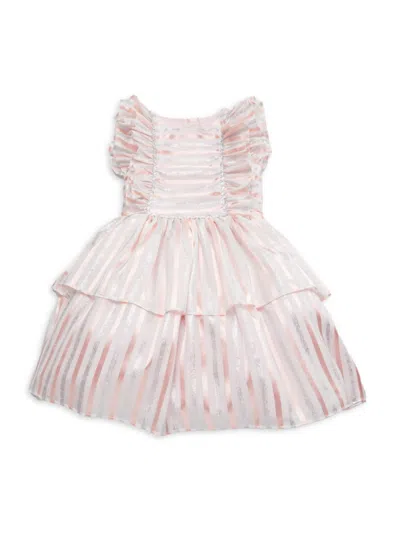 Pippa & Julie Kids' Little Girl's Joy Ruffle Sleeve Tiered Shimmery Dress In Pink Multi