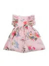Pippa & Julie Little Girl's Rylie Floral Flutter Sleeve Dress In Pink