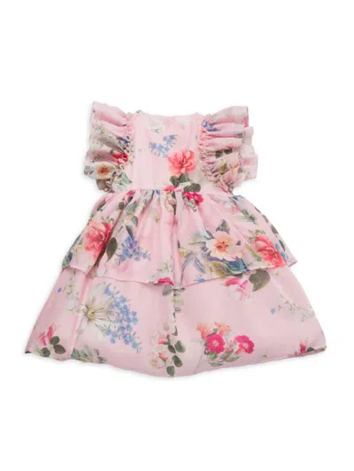 Pippa & Julie Kids' Little Girl's Rylie Floral Flutter Sleeve Dress In Pink