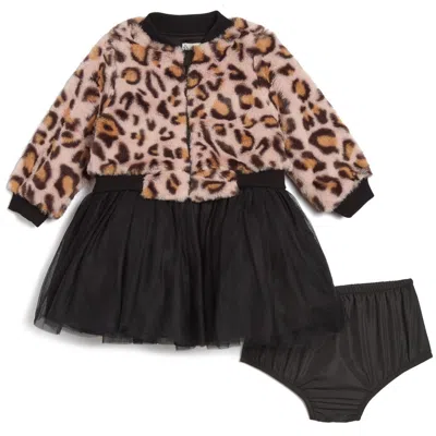 PIPPA & JULIE PIPPA & JULIE MAYA FAUX FUR BOMBER JACKET, PARTY DRESS & BLOOMERS SET