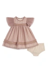 Pippa & Julie Remy Metallic Mesh Party Dress With Bloomers In Pink