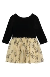 Pippa & Julie Stretch Velvet Long Sleeve Tutu Dress In Black/ Gold