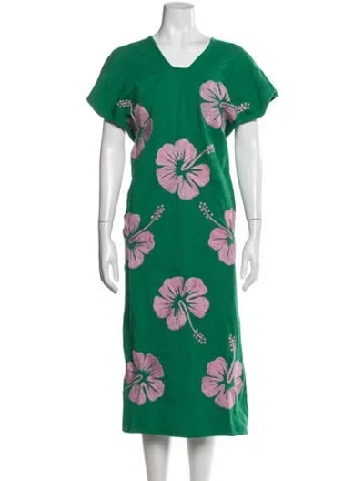 Pre-owned Pippa Holt Floral Print Long Dress In Green