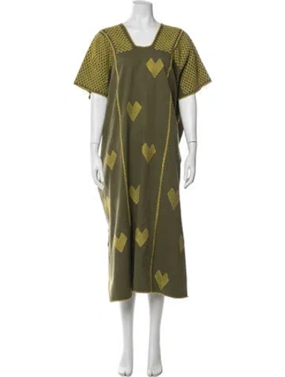 Pre-owned Pippa Holt Patterned Long Dress In Green