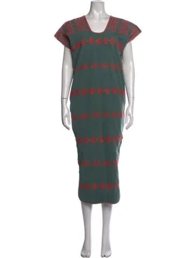 Pre-owned Pippa Holt Patterned Midi Length Dress In Green