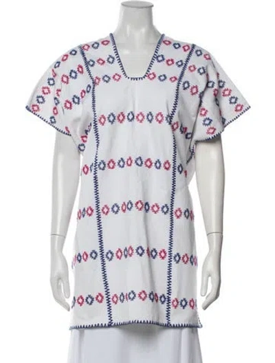 Pre-owned Pippa Holt Patterned V-neck Tunic In White