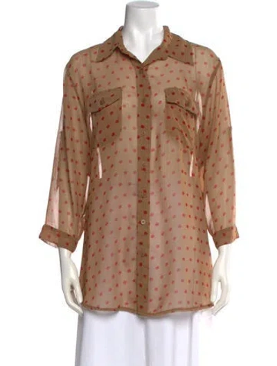 Pre-owned Pippa Holt Polka Dot Print Three-quarter Sleeve Button-up Top In Neutrals