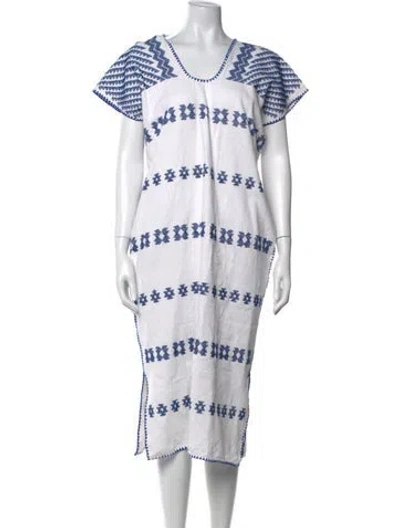 Pre-owned Pippa Holt Printed Midi Length Dress W/ Tags In White