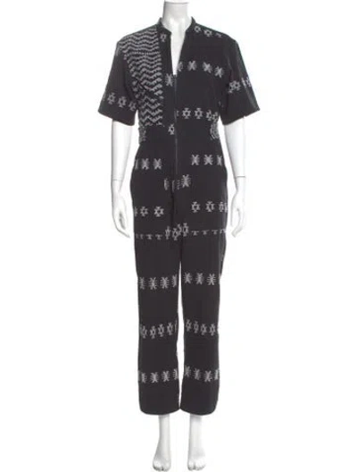 Pre-owned Pippa Holt Printed V-neck Jumpsuit In Gray