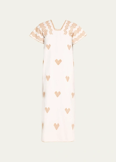 Pippa Holt Single-panel Midi Kaftan With Heart Embroidery In White