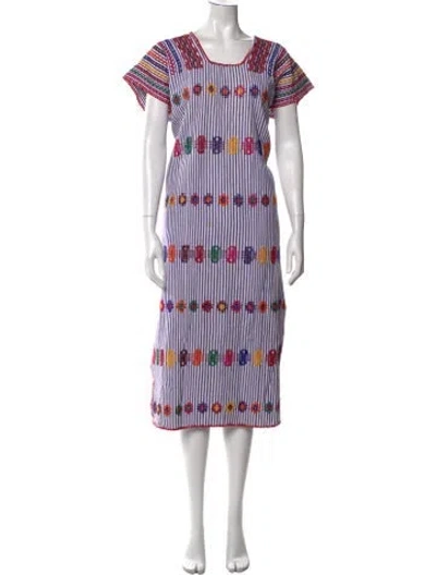 Pre-owned Pippa Holt Striped Midi Length Dress In Blue