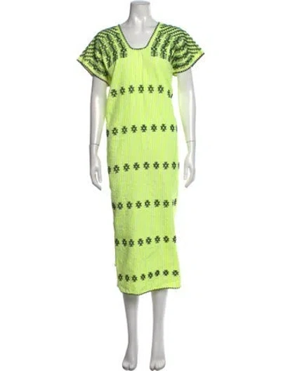 Pre-owned Pippa Holt Striped Midi Length Dress In Green