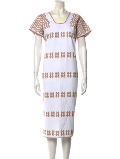 Pre-owned Pippa Holt Striped Midi Length Dress In White