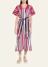 Pippa Holt Striped Cotton Midi Dress In Multi