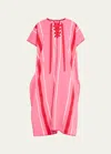Pippa Holt Two-panel Striped Midi Kaftan With Laced Detailing In Pink