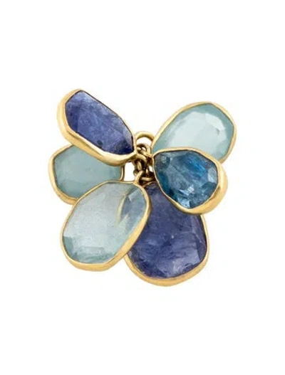 Pre-owned Pippa Small 18k Aquamarine, Tanzanite & Kyanite Cluster Pendant, 1.25" In Multicolor