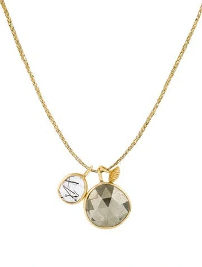 Pre-owned Pippa Small 18k Pyrite & Rutilated Quartz Pendant Necklace, 17.75" In Multi