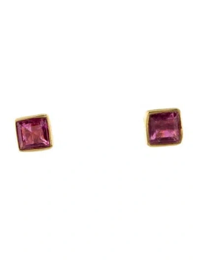 Pre-owned Pippa Small 18k Tourmaline Square Stud Earrings In Multi