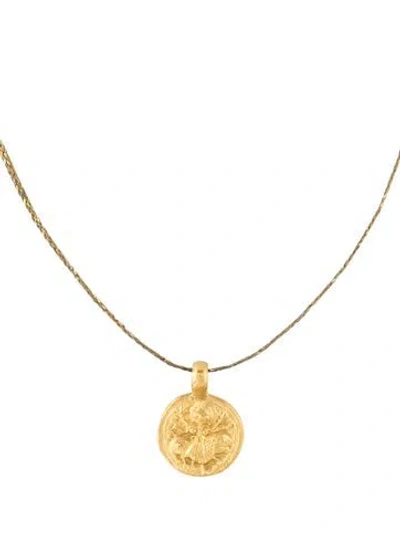 Pre-owned Pippa Small 22k Goddess Durga Round Pendant Cord Necklace, 18.5" In Yellow
