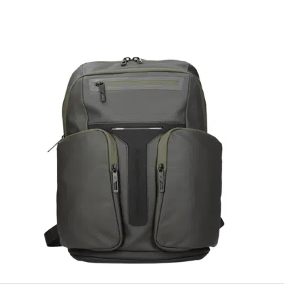 Piquadro Backpacks And Messenger Bags For Men In Green/dark Gray Fabric In Black