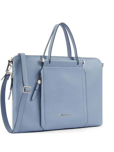 Piquadro 15,6" Expandable Leather Laptop Bag In Blue