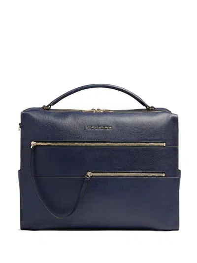 Piquadro 15,6" Grained Leather Laptop Bag In Blue