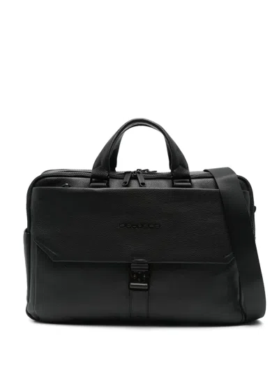 Piquadro 15,6" Leather Laptop Bag In Black