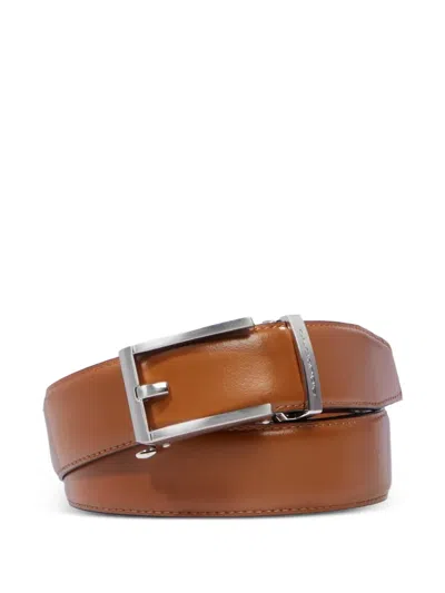 Piquadro Adjustable Leather Belt In Burgundy