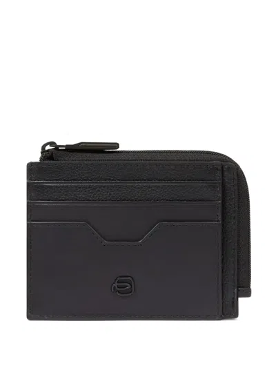 Piquadro Ael Leather Card Holder In Black