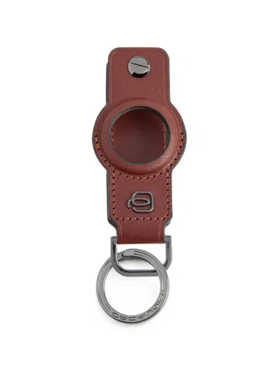 Piquadro Airtag Holder Leather Keychain In Brown
