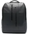 Piquadro Leather Rectangle Back Pack In Grey